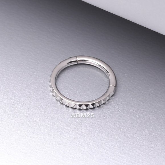 Implant Grade Titanium Pyramid Studded Geometric Seamless Clicker Ring - 10mm - Picture 1 of 2